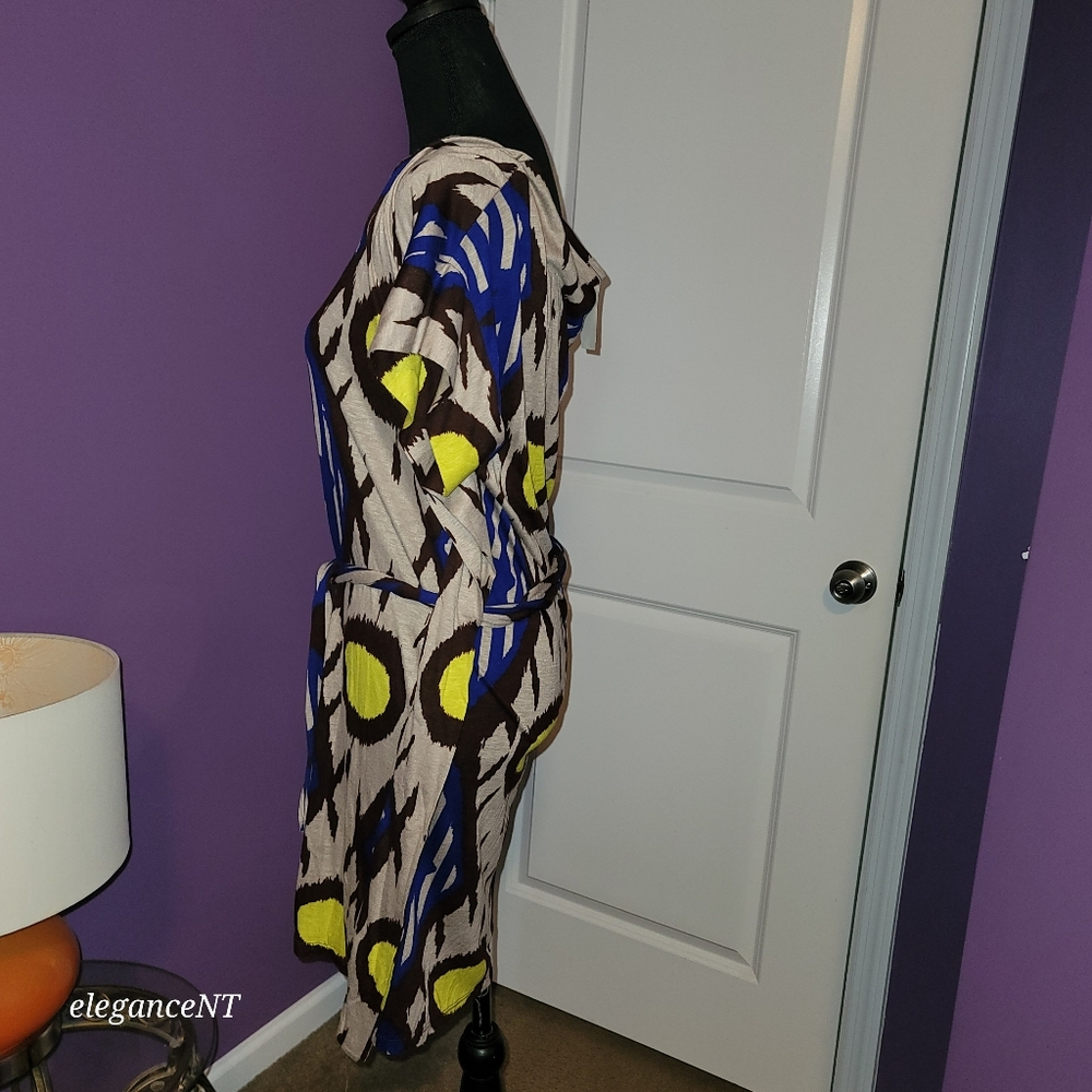 Le' Croix Vibrant Patterned Dress with  Fabric Belt Sz; L NWT - Picture 8 of 12